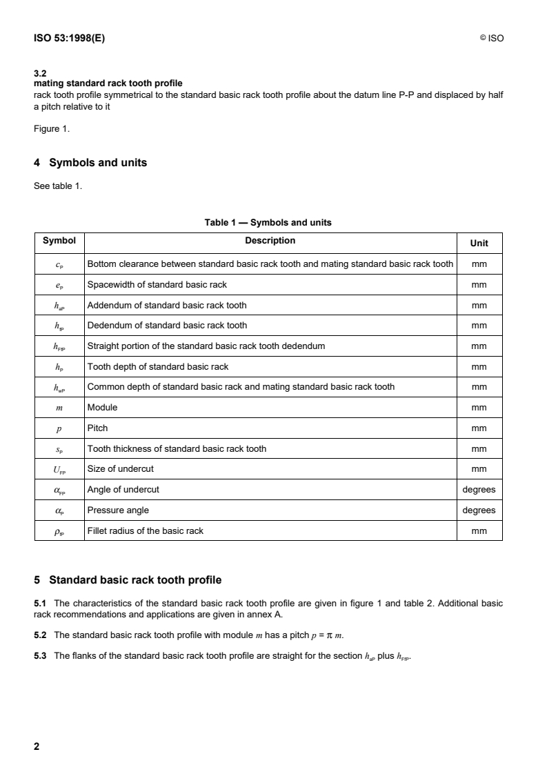 ISO 53:1998 ISO 53:1998 - Cylindrical gears for general and heavy engineering — Standard basic rack tooth profile/20/1998 - Page 4 preview