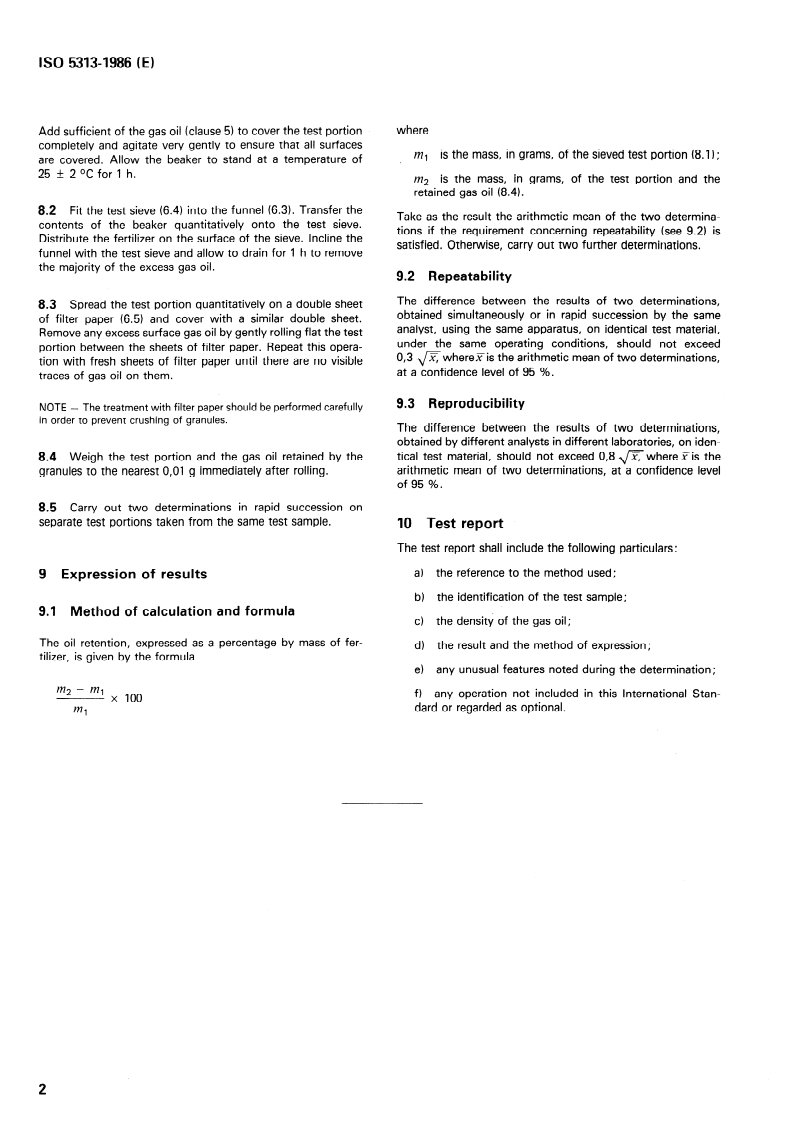 ISO 5313:1986 ISO 5313:1986 - High nitrogen content, straight ammonium nitrate fertilizers — Determination or oil retention/1/1986 - Page 4 preview