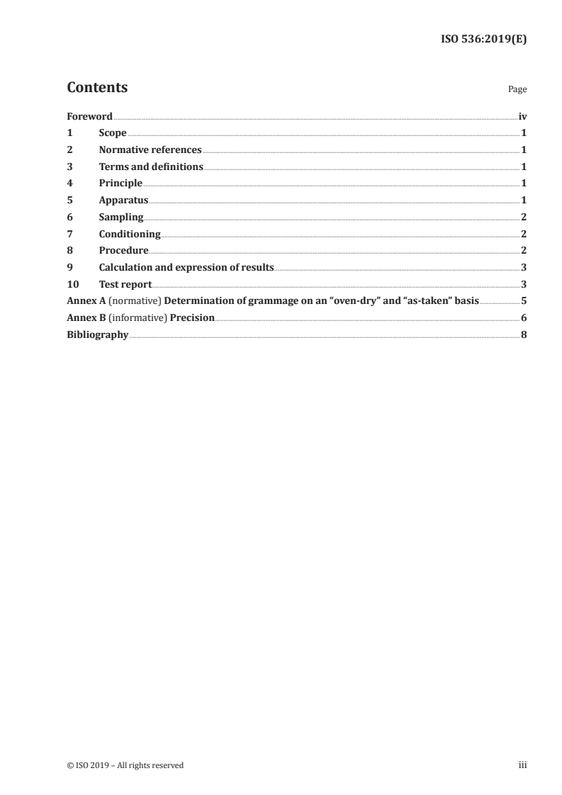 ISO 536:2019 ISO 536:2019 - Paper and board — Determination of grammage/25/2019 - Page 3 preview