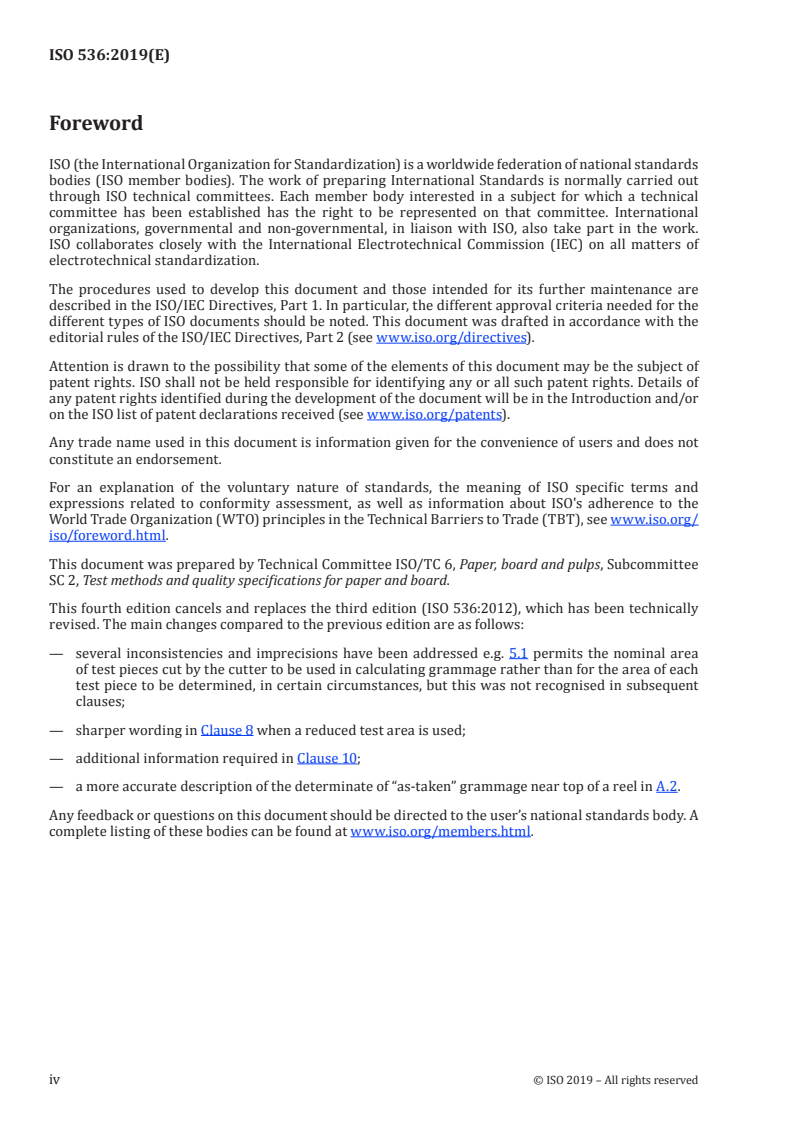 ISO 536:2019 ISO 536:2019 - Paper and board — Determination of grammage/25/2019 - Page 4 preview