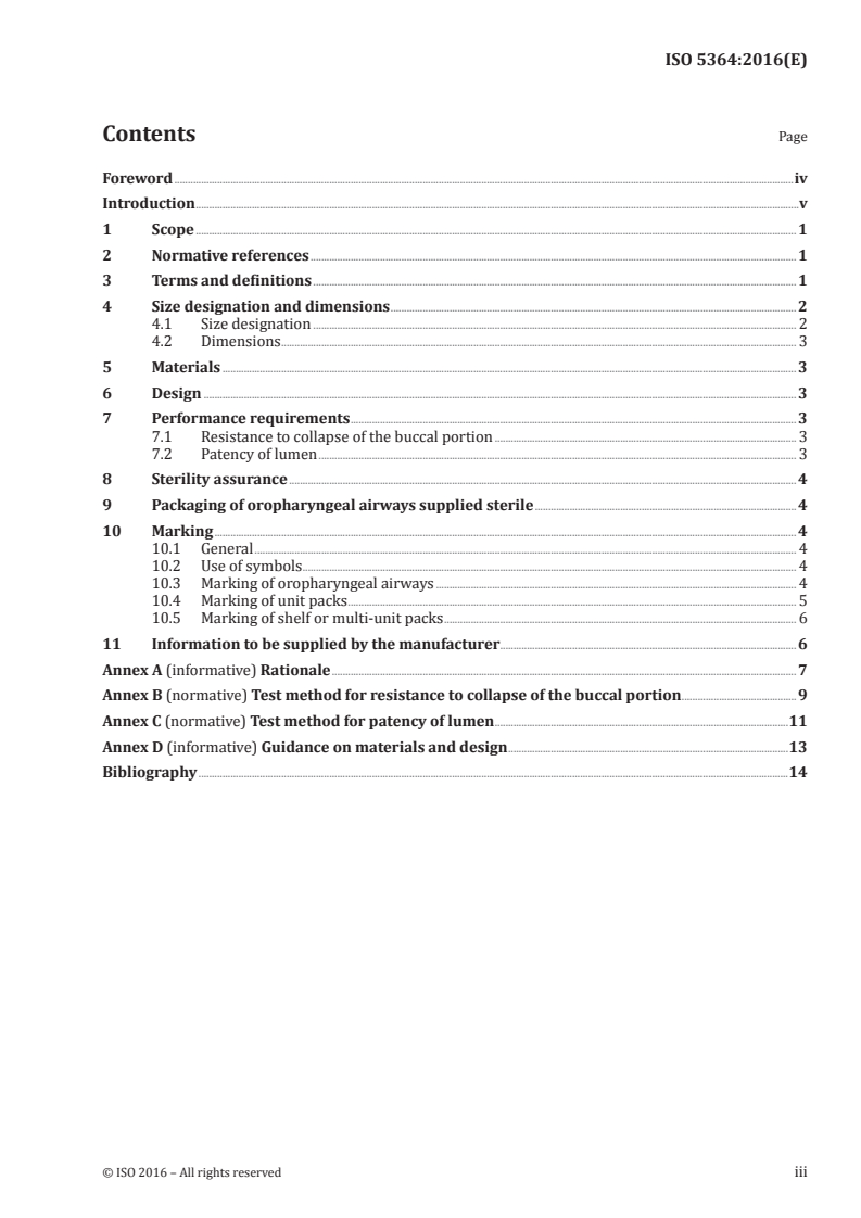 ISO 5364:2016 ISO 5364:2016 - Anaesthetic and respiratory equipment — Oropharyngeal airways/26/2016 - Page 3 preview