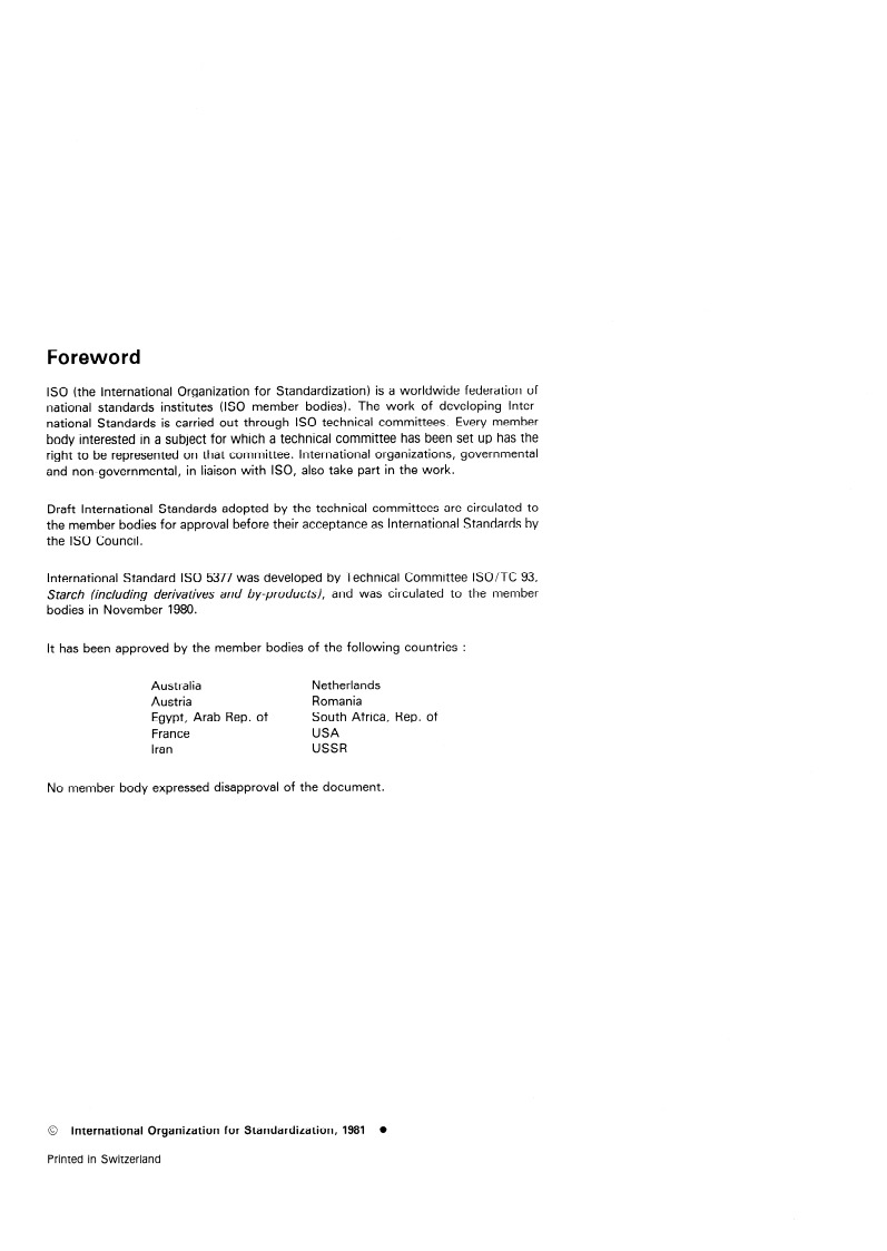 ISO 5377:1981 ISO 5377:1981 - Starch hydrolysis products — Determination of reducing power and dextrose equivalent — Lane and Eynon constant titre method/1/1981 - Page 2 preview