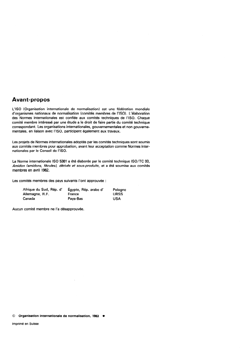 ISO 5381:1983 ISO 5381:1983 - Produits d'hydrolyse de l'amidon ou de la fécule — Dosage de l'eau — Méthode Karl Fischer modifiée/1/1983 - Page 2 preview