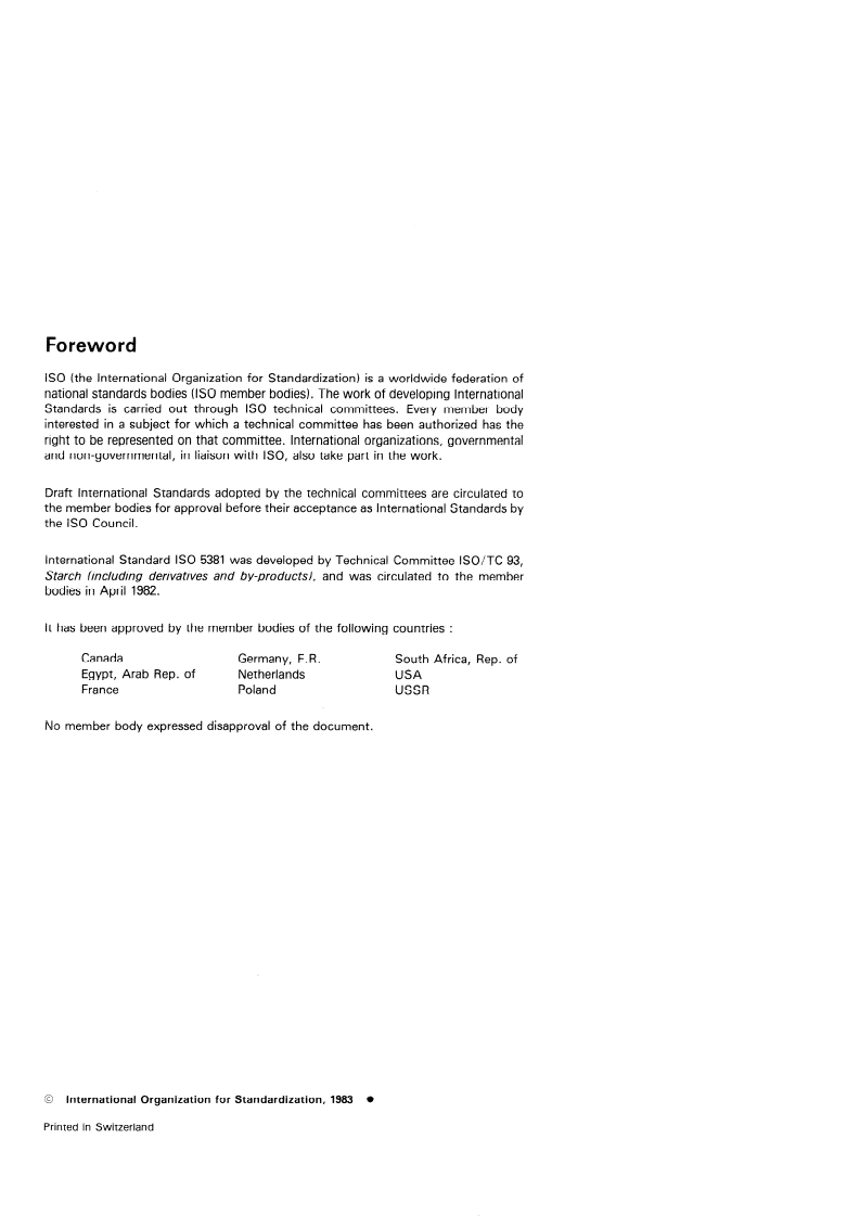 ISO 5381:1983 ISO 5381:1983 - Starch hydrolysis products — Determination of water content — Modified Karl Fischer method/1/1983 - Page 2 preview