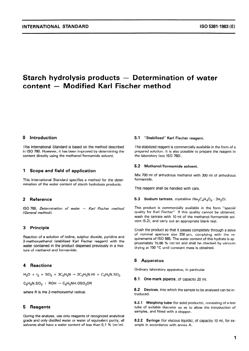 ISO 5381:1983 ISO 5381:1983 - Starch hydrolysis products — Determination of water content — Modified Karl Fischer method/1/1983 - Page 3 preview