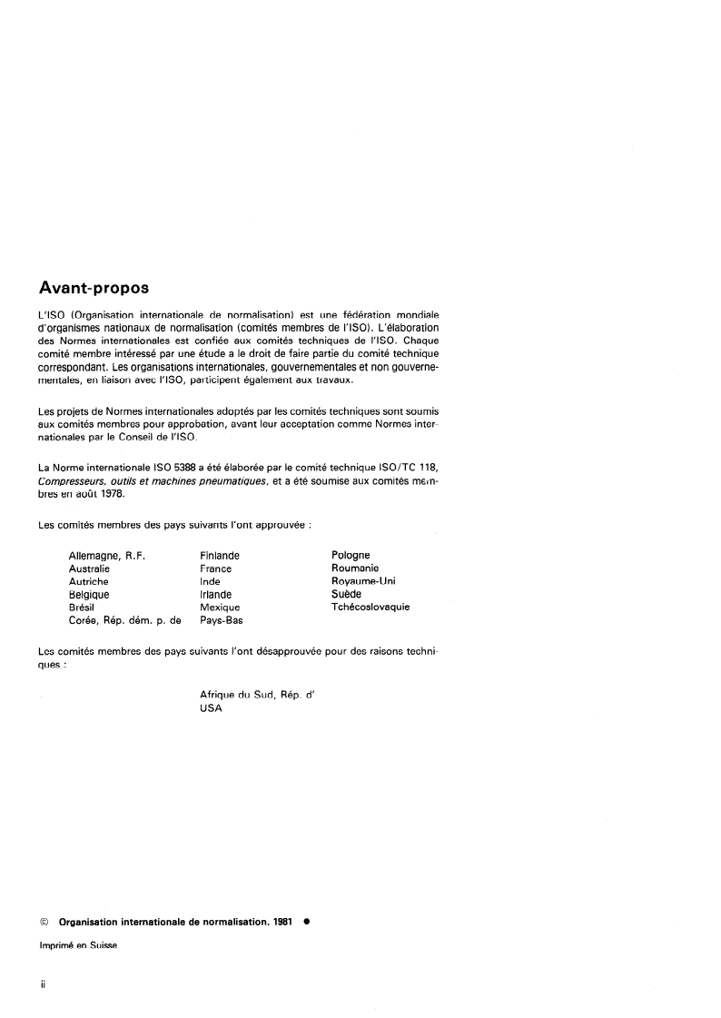 ISO 5388:1981 ISO 5388:1981 - Compresseurs d'air fixes — Règles de sécurité et code d'exploitation/1/1981 - Page 2 preview