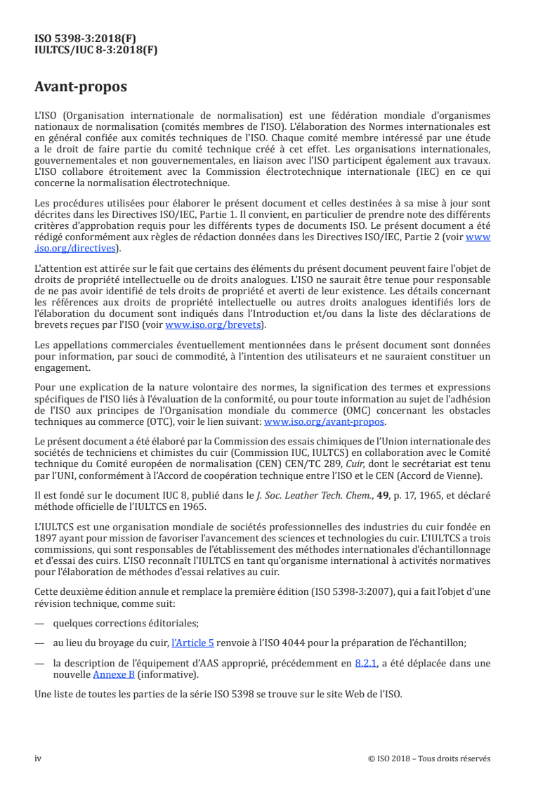 ISO 5398-3:2018 ISO 5398-3:2018 - Cuir — Dosage chimique de l'oxyde de chrome — Partie 3: Quantification par spectrométrie d'absorption atomique/15/2018 - Page 4 preview