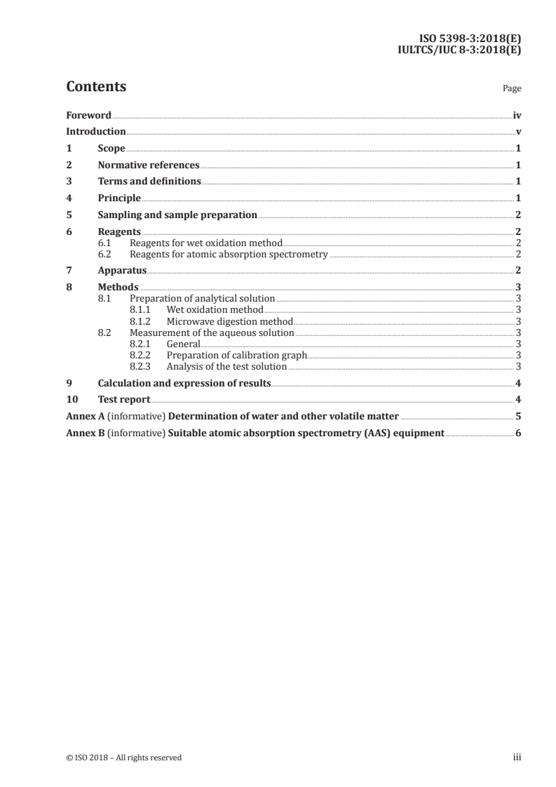 ISO 5398-3:2018 ISO 5398-3:2018 - Leather — Chemical determination of chromic oxide content — Part 3: Quantification by atomic absorption spectrometry/15/2018 - Page 3 preview