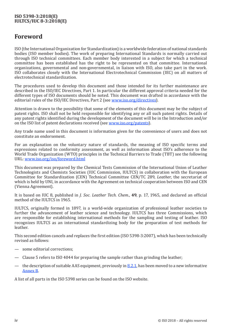 ISO 5398-3:2018 ISO 5398-3:2018 - Leather — Chemical determination of chromic oxide content — Part 3: Quantification by atomic absorption spectrometry/15/2018 - Page 4 preview