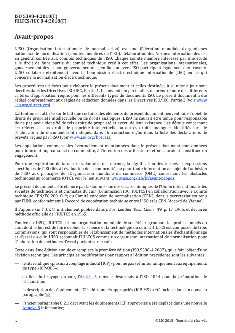 ISO 5398-4:2018 ISO 5398-4:2018 - Cuir — Dosage chimique de l'oxyde de chrome — Partie 4: Quantification par plasma à couplage inductif (ICP)/20/2018 - Page 4 preview