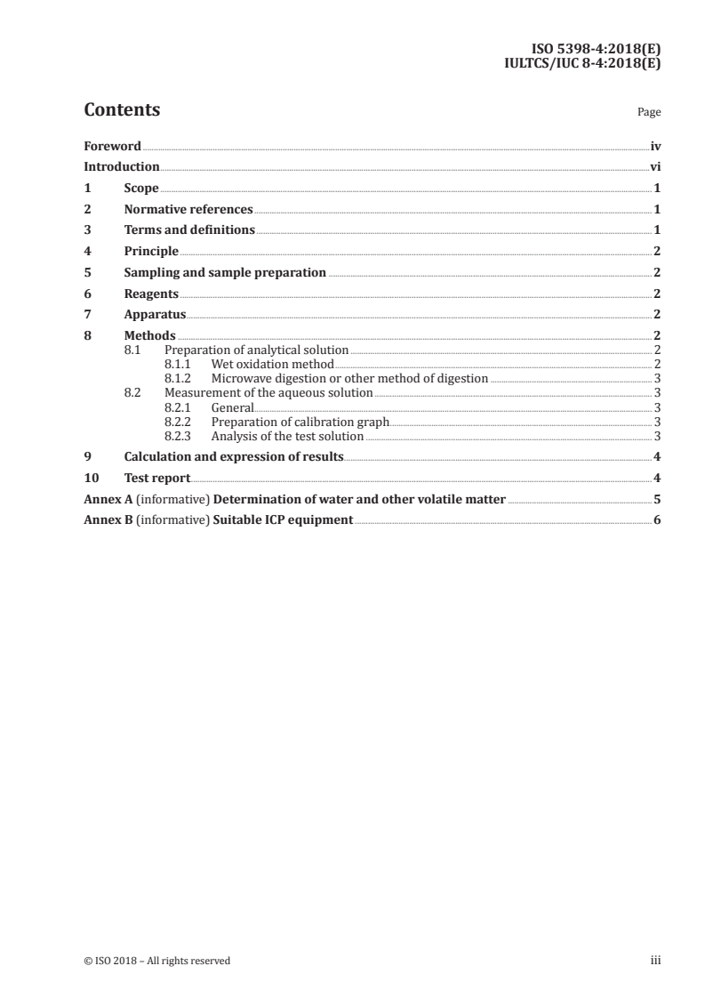 ISO 5398-4:2018 ISO 5398-4:2018 - Leather — Chemical determination of chromic oxide content — Part 4: Quantification by inductively coupled plasma (ICP)/20/2018 - Page 3 preview