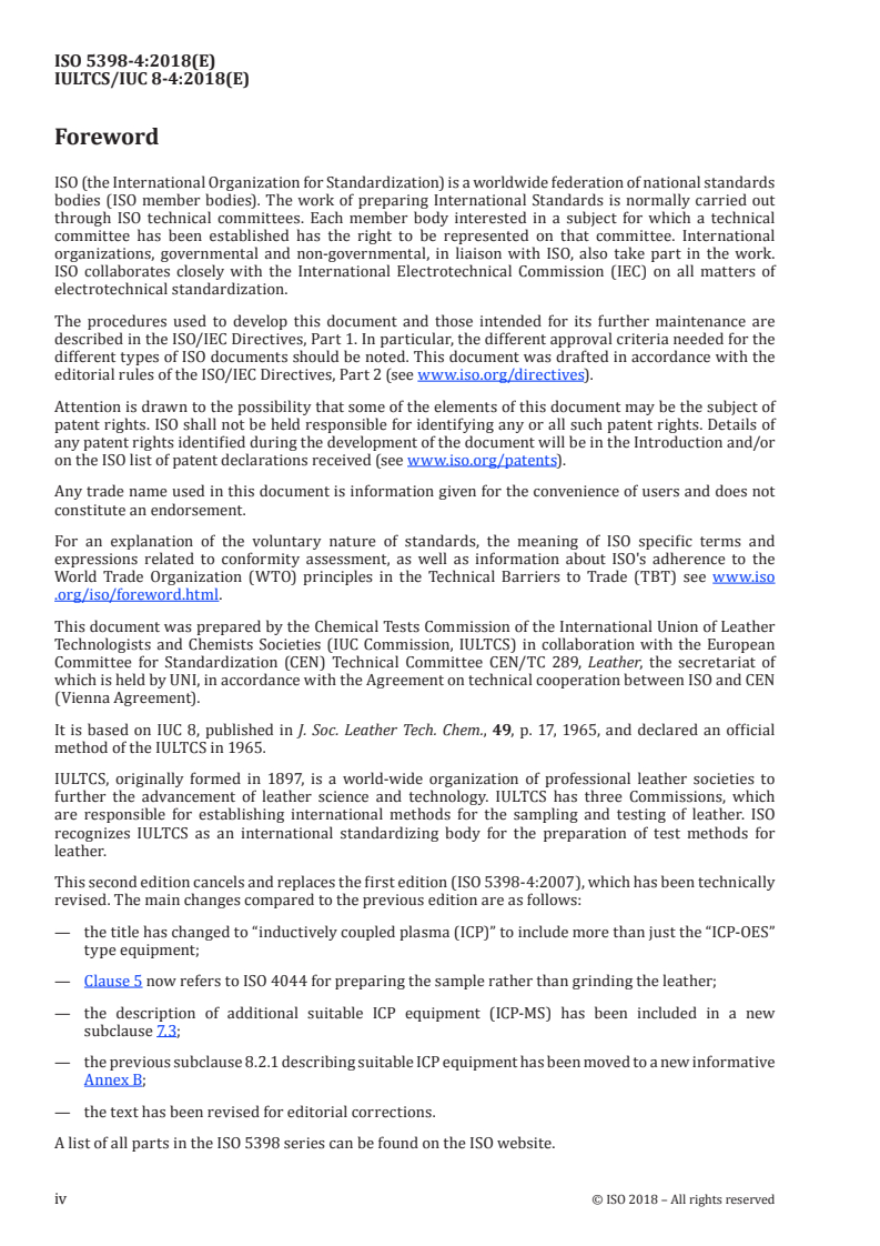 ISO 5398-4:2018 ISO 5398-4:2018 - Leather — Chemical determination of chromic oxide content — Part 4: Quantification by inductively coupled plasma (ICP)/20/2018 - Page 4 preview