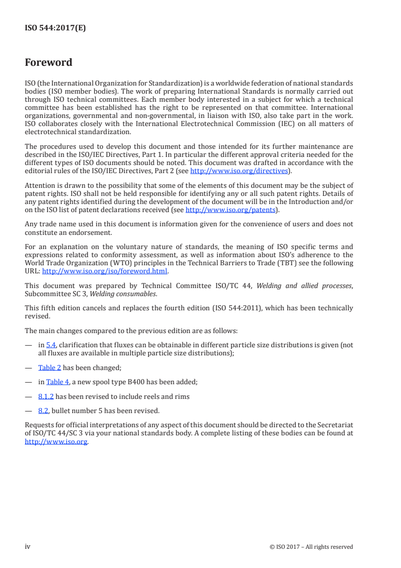 ISO 544:2017 ISO 544:2017 - Welding consumables — Technical delivery conditions for filler materials and fluxes — Type of product, dimensions, tolerances and markings/17/2017 - Page 4 preview