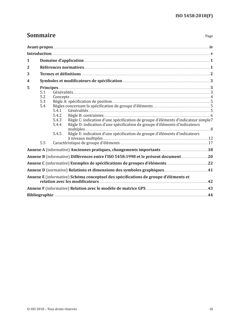 ISO 5458:2018 ISO 5458:2018 - Spécification géométrique des produits (GPS) — Tolérancement géométrique — Spécification géométrique de groupes d'éléments et spécification géométrique combinée/24/2018 - Page 3 preview