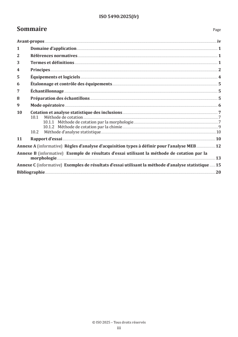 ISO 5490:2025 ISO 5490:2025 - Acier — Cotation et classification des inclusions non métalliques à l'aide du microscope électronique à balayage - Page 3 preview