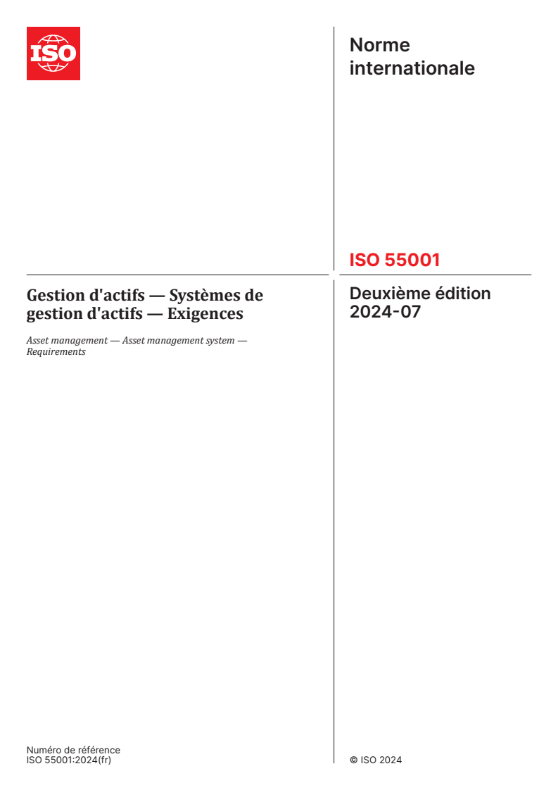 SIST ISO 55001:2024 ISO 55001:2024 - Gestion d'actifs — Systèmes de gestion d'actifs — Exigences/3/2024 - Page 1 preview