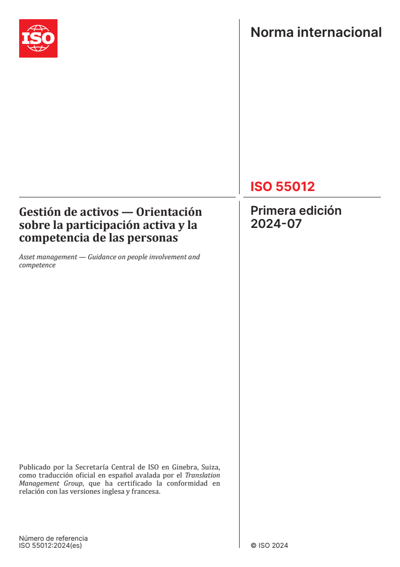 ISO 55012:2024 ISO 55012:2024 - Asset management — Guidance on people involvement and competence
Released:11/25/2025