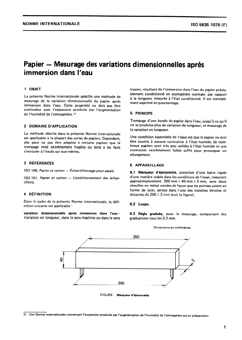 ISO 5635:1978 ISO 5635:1978 - Papier — Mesurage des variations dimensionnelles après immersion dans l'eau/1/1978 - Page 3 preview