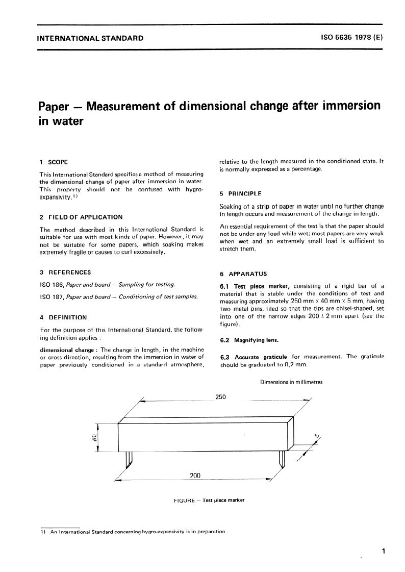 ISO 5635:1978 ISO 5635:1978 - Paper — Measurement of dimensional change after immersion in water/1/1978 - Page 3 preview