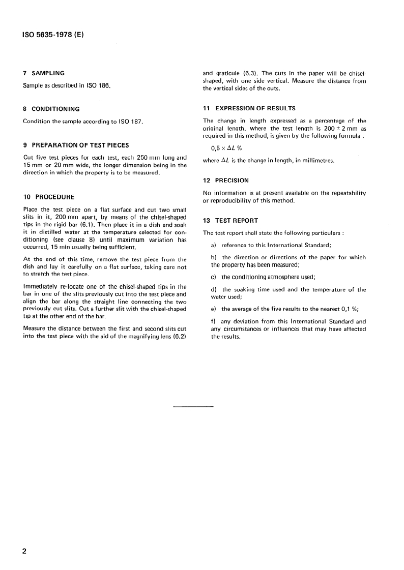 ISO 5635:1978 ISO 5635:1978 - Paper — Measurement of dimensional change after immersion in water/1/1978 - Page 4 preview