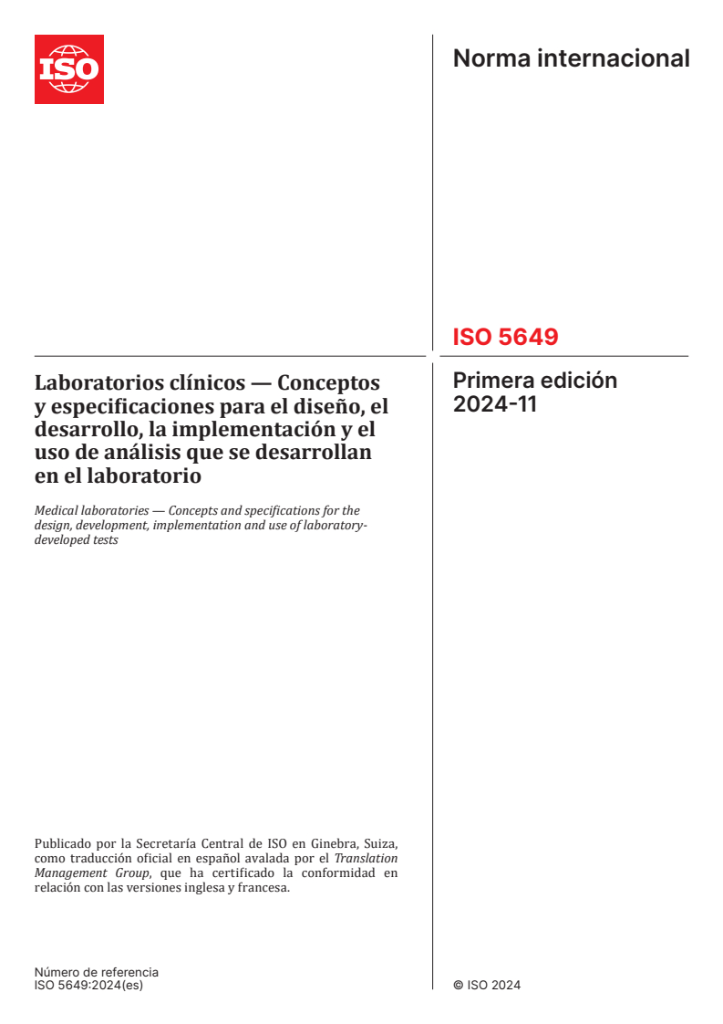 ISO 5649:2024 ISO 5649:2024 - Medical laboratories — Concepts and specifications for the design, development, implementation and use of laboratory-developed tests
Released:18. 11. 2025