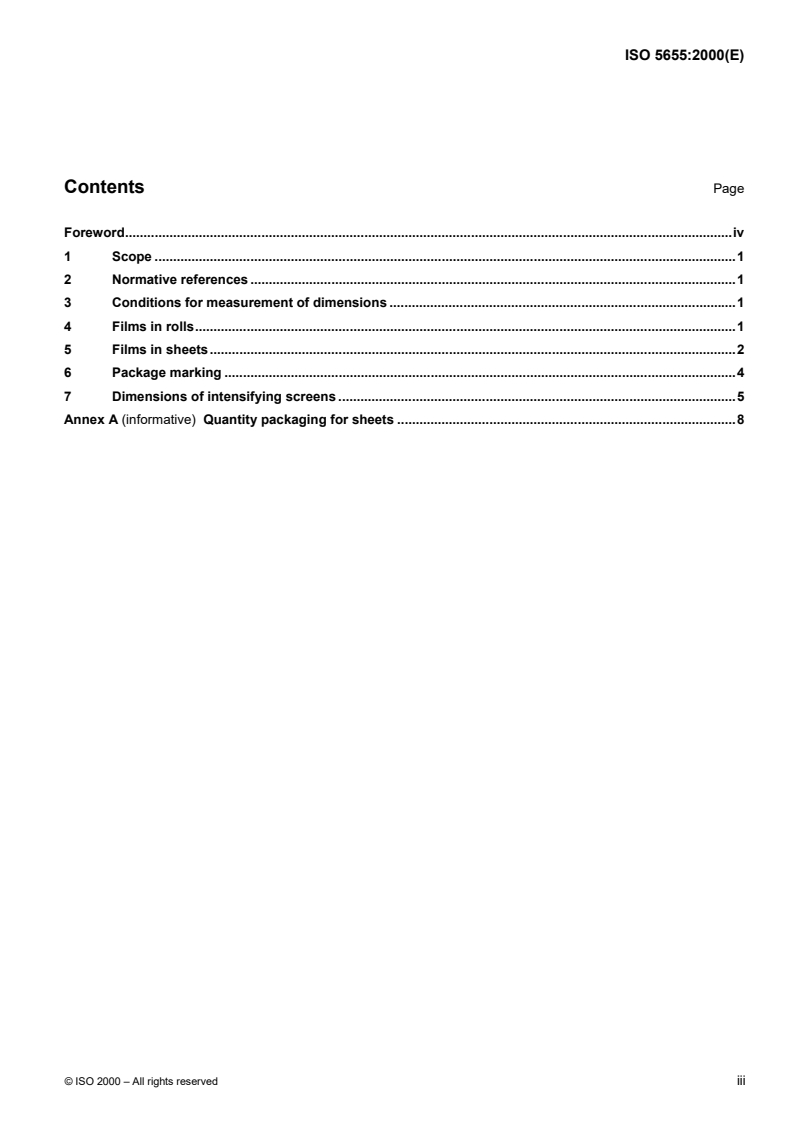 ISO 5655:2000 ISO 5655:2000 - Photography — Industrial radiographic films (roll and sheet) and metal intensifying screens — Dimensions/5/2000 - Page 3 preview