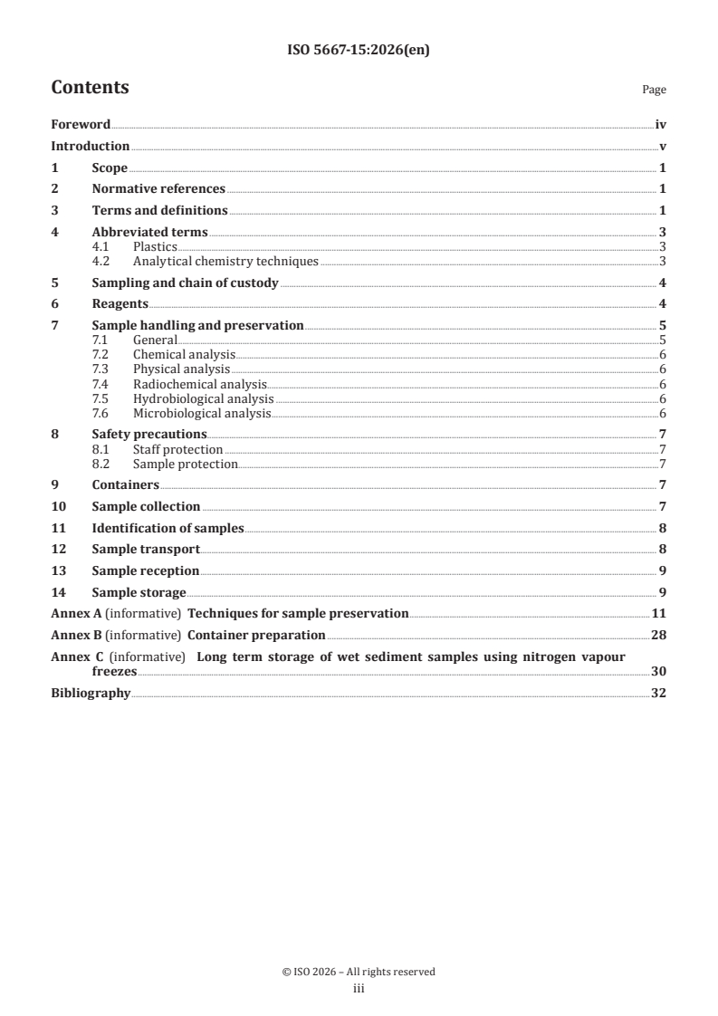 ISO 5667-15:2026 ISO 5667-15:2026 - Water quality — Sampling — Part 15: Preservation and handling of samples of sludge, sediment and suspended matter - Page 3 preview