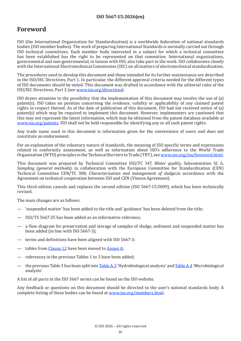 ISO 5667-15:2026 ISO 5667-15:2026 - Water quality — Sampling — Part 15: Preservation and handling of samples of sludge, sediment and suspended matter - Page 4 preview