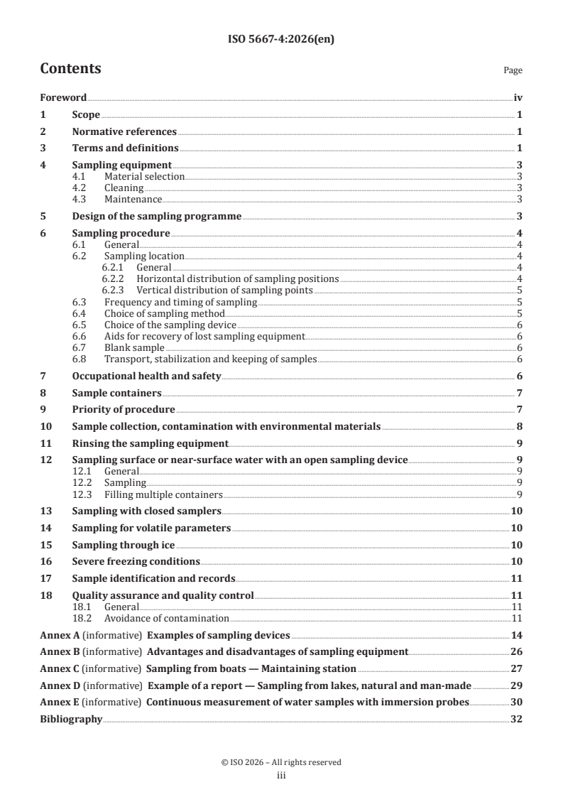 ISO 5667-4:2026 ISO 5667-4:2026 - Water quality — Sampling — Part 4: Guidance on sampling from lakes, natural and man-made
Released:2/11/2026 - Page 3 preview