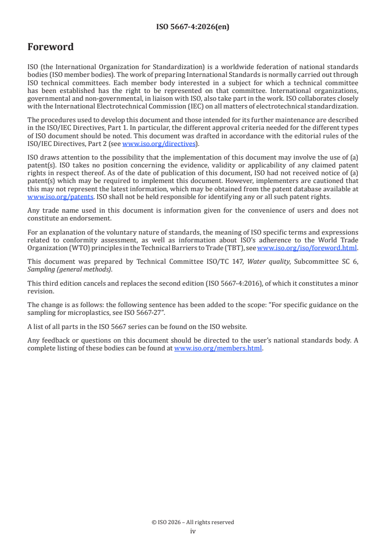 ISO 5667-4:2026 ISO 5667-4:2026 - Water quality — Sampling — Part 4: Guidance on sampling from lakes, natural and man-made
Released:2/11/2026 - Page 4 preview