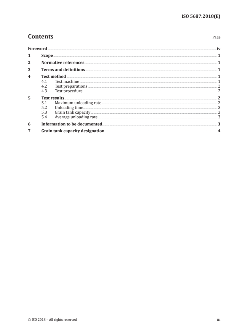 ISO 5687:2018 ISO 5687:2018 - Equipment for harvesting — Combine harvesters — Determination and designation of grain tank capacity and unloading device performance/18/2018 - Page 3 preview