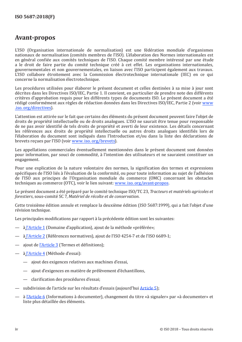 ISO 5687:2018 ISO 5687:2018 - Matériel de récolte — Moissonneuses-batteuses — Détermination et désignation de la capacité et des performances du dispositif de déchargement des trémies à grain/18/2018 - Page 4 preview