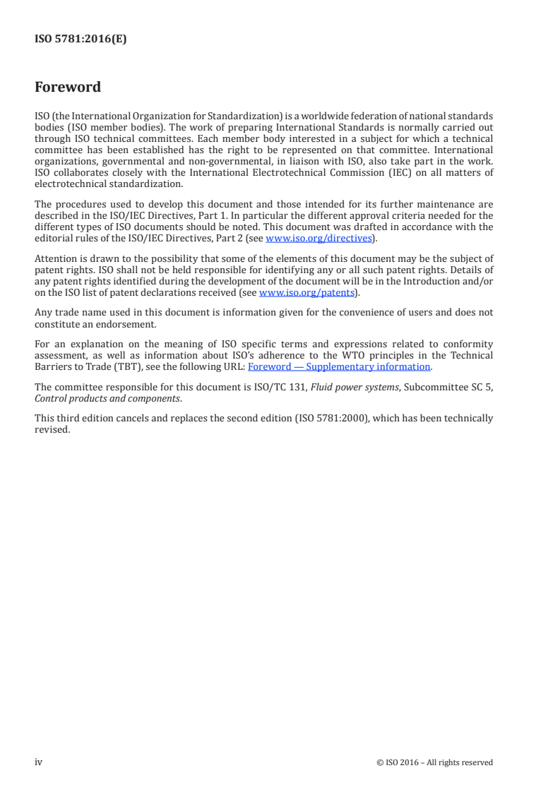 ISO 5781:2016 ISO 5781:2016 - Hydraulic fluid power — Pressure-reducing valves, sequence valves, unloading valves, throttle valves and check valves — Mounting surfaces/4/2016 - Page 4 preview