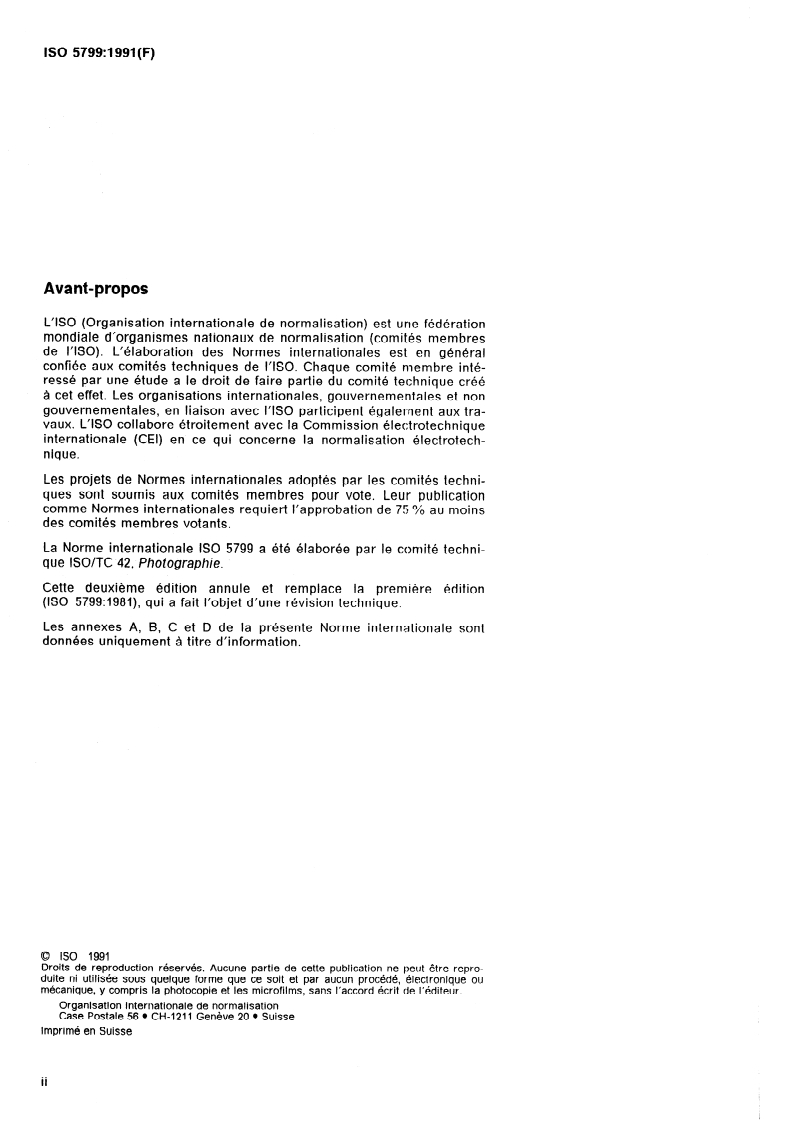 ISO 5799:1991 ISO 5799:1991 - Photographie — Ensembles film/traitement destinés à la radiographie médicale sans écran et à la radiographie dentaire — Détermination de la sensibilité ISO et du contraste moyen ISO/8/1991 - Page 2 preview