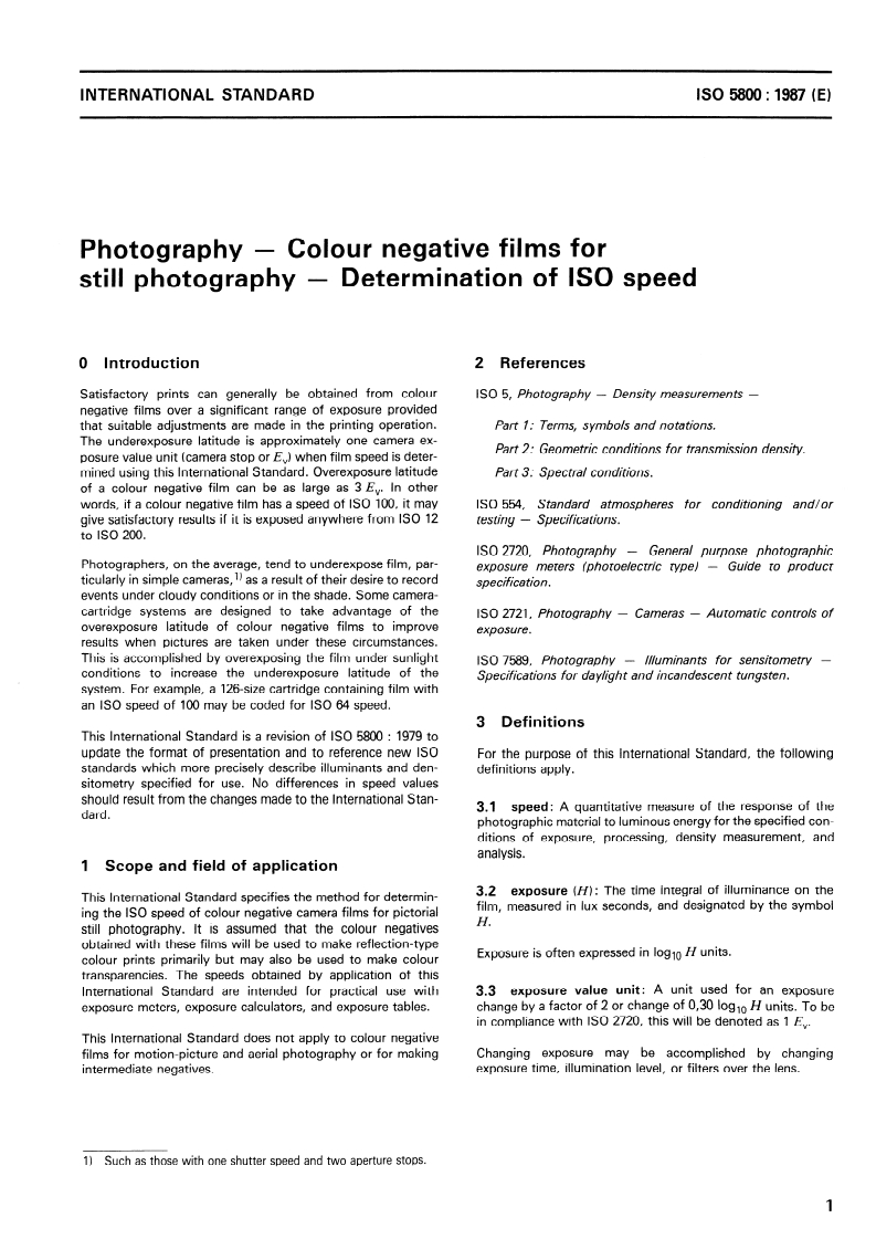 ISO 5800:1987 ISO 5800:1987 - Photography — Colour negative films for still photography — Determination of ISO speed/5/1987 - Page 3 preview