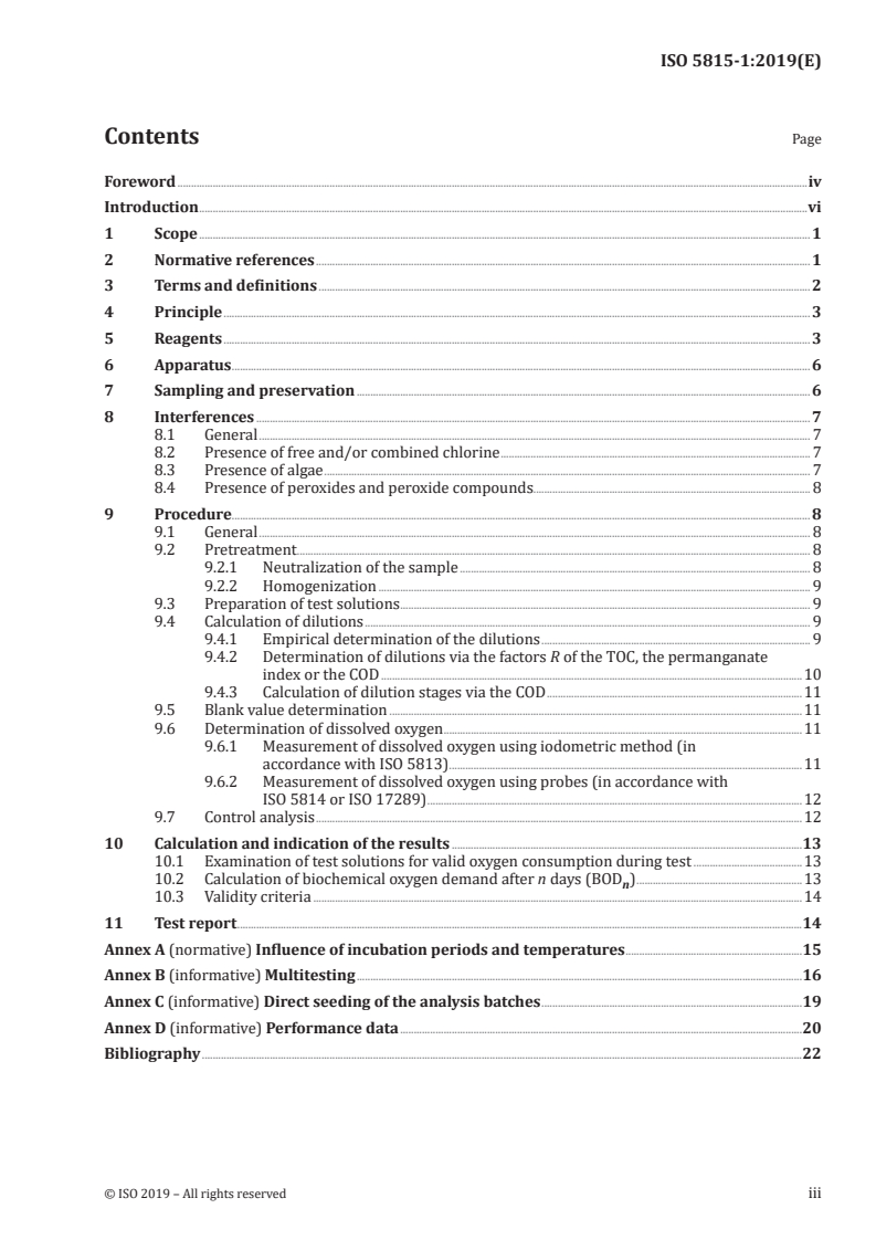 ISO 5815-1:2019 ISO 5815-1:2019 - Water quality — Determination of biochemical oxygen demand after n days (BODn) — Part 1: Dilution and seeding method with allylthiourea addition/23/2019 - Page 3 preview