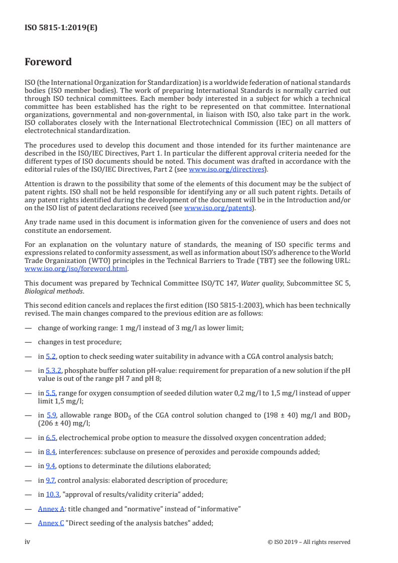 ISO 5815-1:2019 ISO 5815-1:2019 - Water quality — Determination of biochemical oxygen demand after n days (BODn) — Part 1: Dilution and seeding method with allylthiourea addition/23/2019 - Page 4 preview