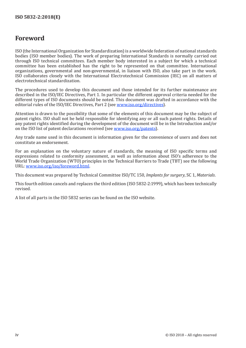 ISO 5832-2:2018 ISO 5832-2:2018 - Implants for surgery — Metallic materials — Part 2: Unalloyed titanium/21/2018 - Page 4 preview