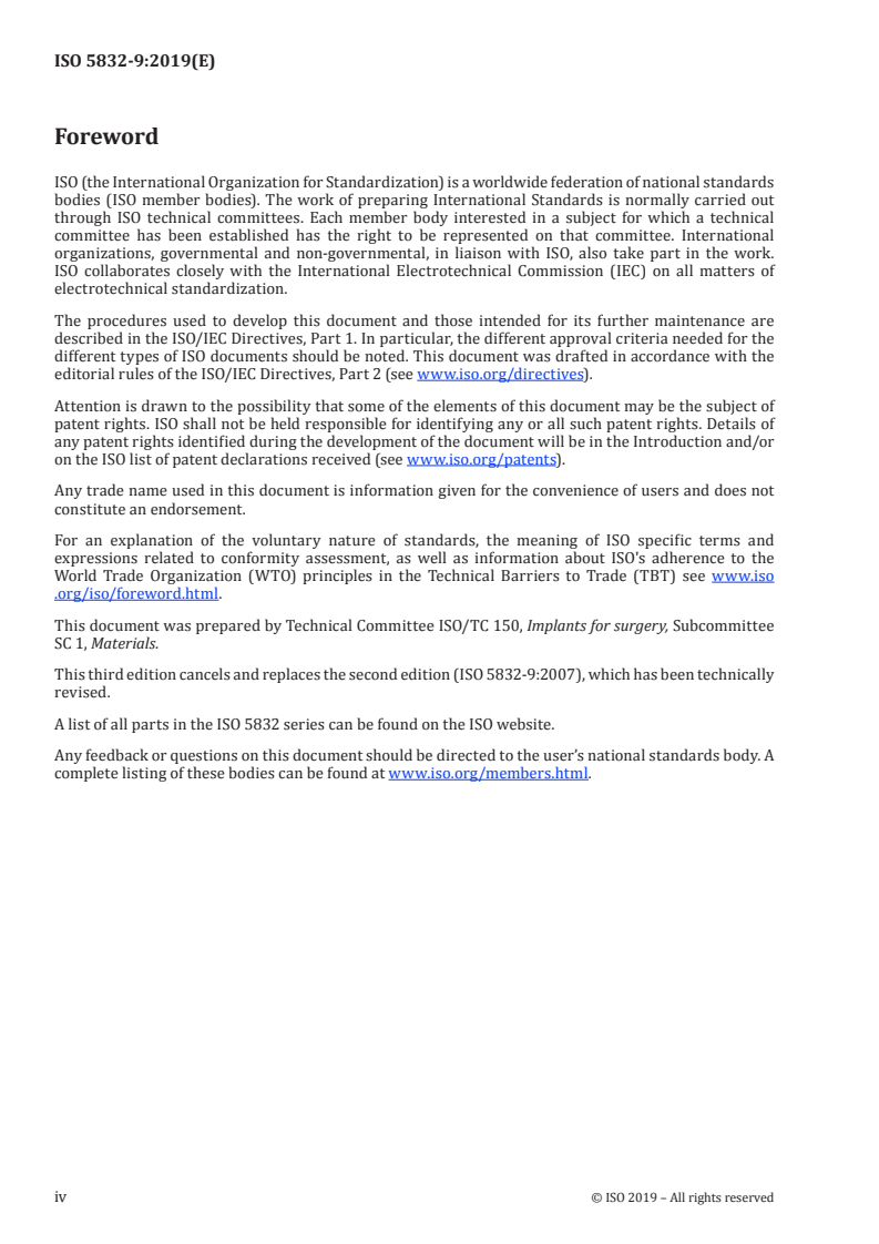 ISO 5832-9:2019 ISO 5832-9:2019 - Implants for surgery — Metallic materials — Part 9: Wrought high nitrogen stainless steel/8/2019 - Page 4 preview