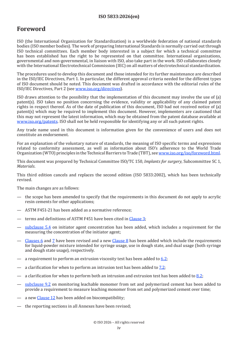 ISO 5833:2026 ISO 5833:2026 - Implants for surgery — Acrylic resin cements - Page 4 preview