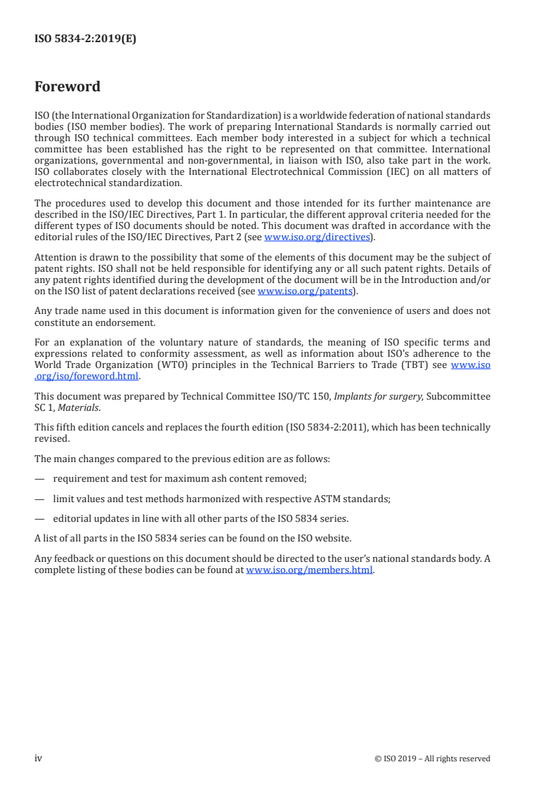 ISO 5834-2:2019 ISO 5834-2:2019 - Implants for surgery — Ultra-high-molecular-weight polyethylene — Part 2: Moulded forms/12/2019 - Page 4 preview