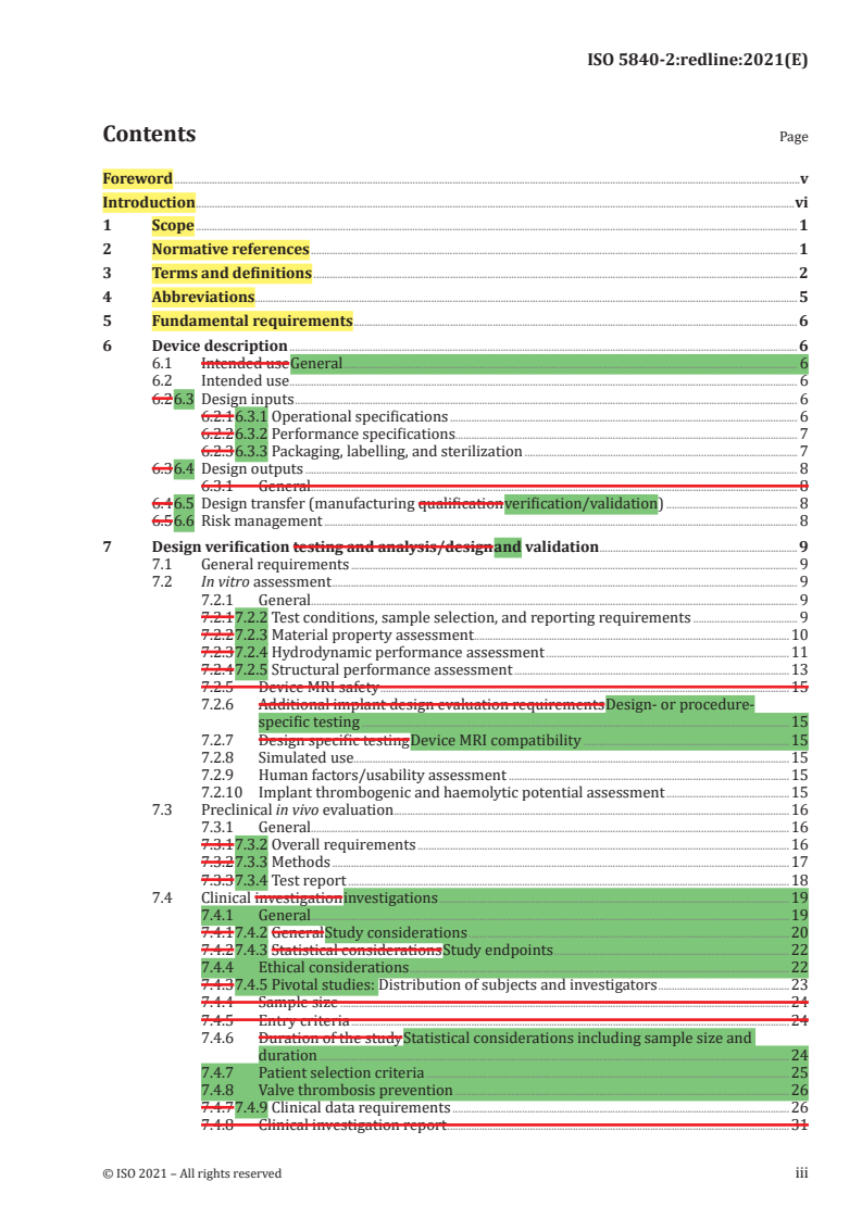 ISO 5840-2:2021 REDLINE ISO 5840-2:2021 - Cardiovascular implants — Cardiac valve prostheses — Part 2: Surgically implanted heart valve substitutes/21/2021 - Page 3 preview