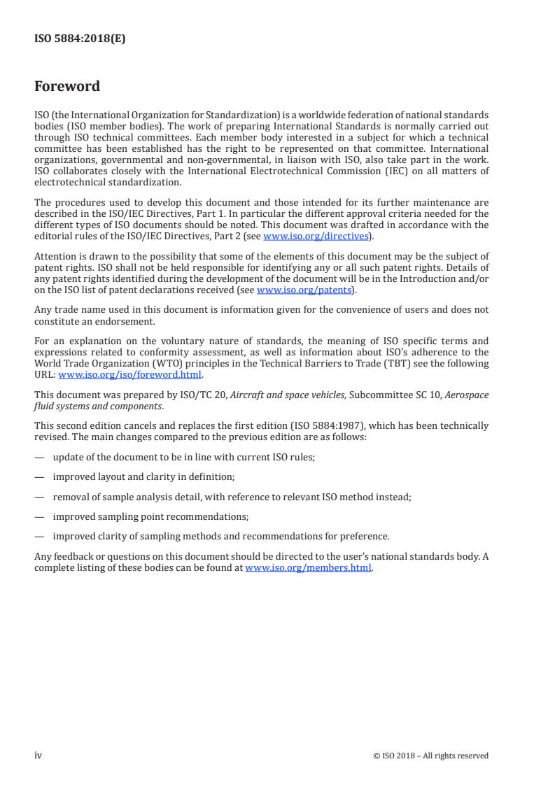 ISO 5884:2018 ISO 5884:2018 - Aerospace series — Fluid systems and components — Methods for system sampling and measuring the solid particle contamination in hydraulic fluids/8/2018 - Page 4 preview