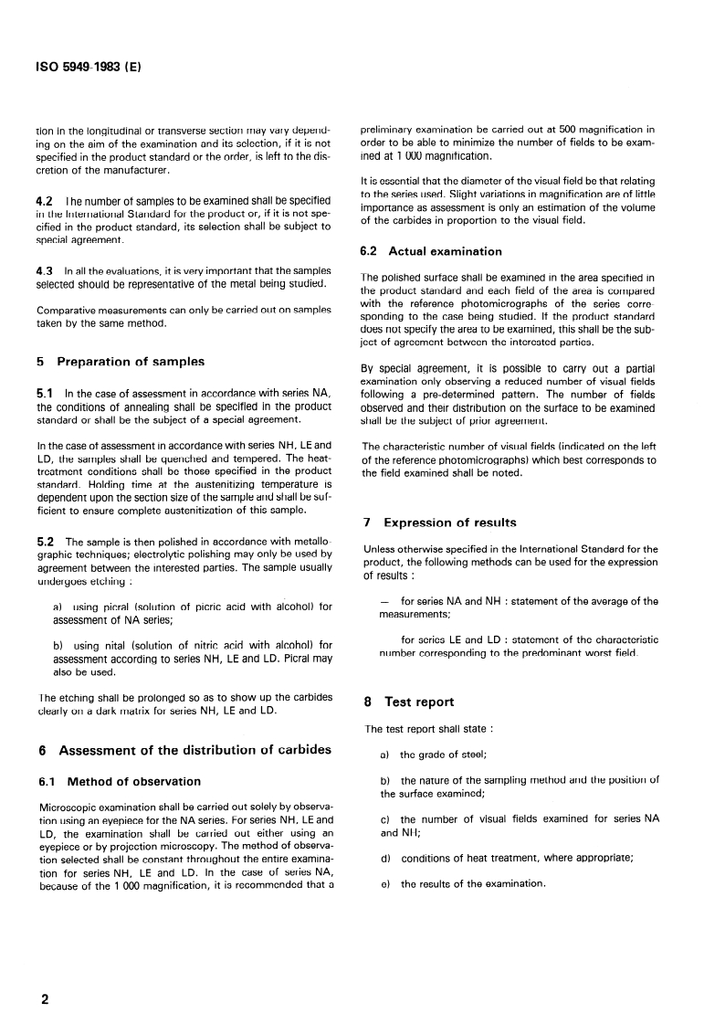 ISO 5949:1983 ISO 5949:1983 - Tool steels and bearing steels — Micrographic method for assessing the distribution of carbides using reference photomicrographs/1/1983 - Page 4 preview