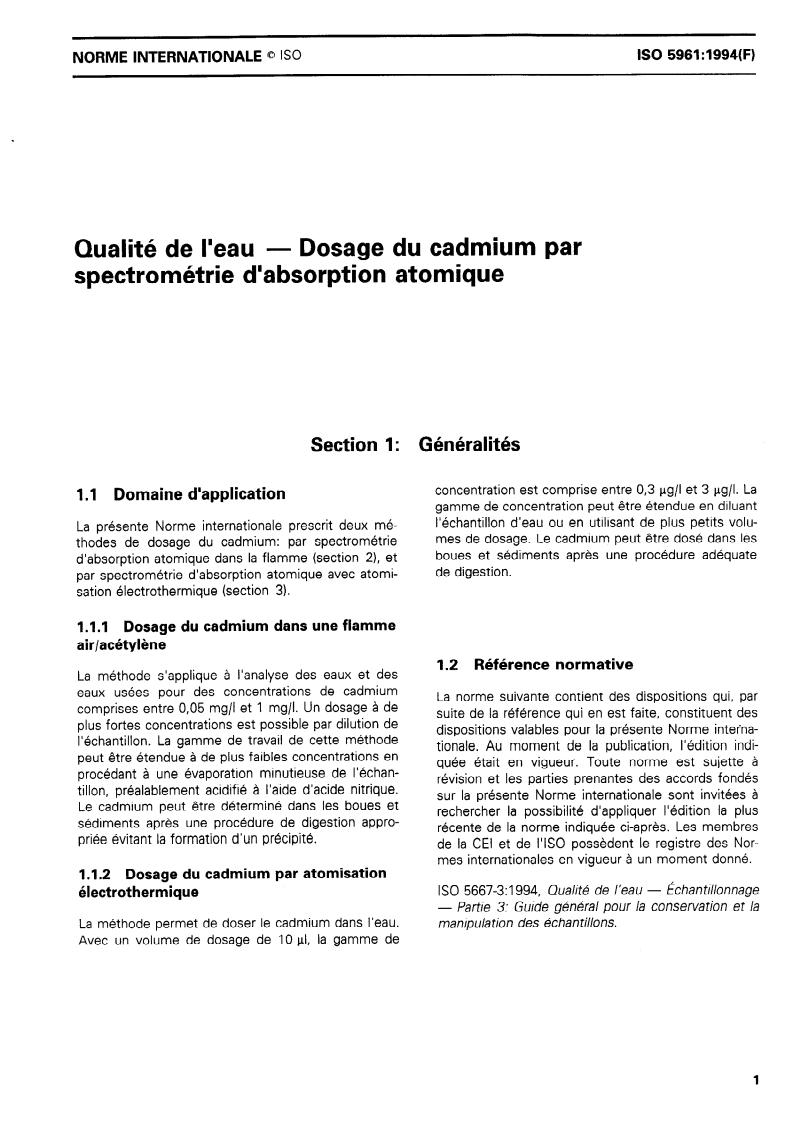 ISO 5961:1994 ISO 5961:1994 - Qualité de l'eau — Dosage du cadmium par spectrométrie d'absorption atomique/22/1996 - Page 3 preview