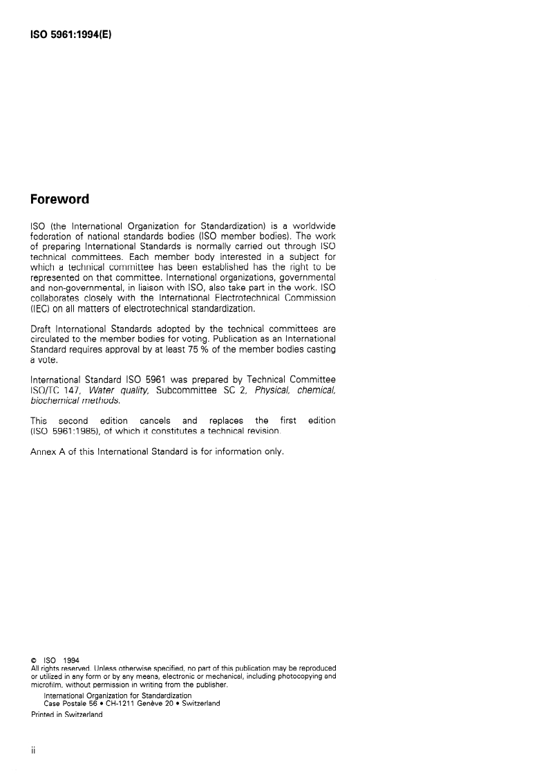 ISO 5961:1994 ISO 5961:1994 - Water quality — Determination of cadmium by atomic absorption spectrometry/22/1996 - Page 2 preview