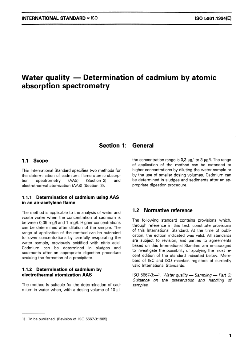 ISO 5961:1994 ISO 5961:1994 - Water quality — Determination of cadmium by atomic absorption spectrometry/22/1996 - Page 3 preview