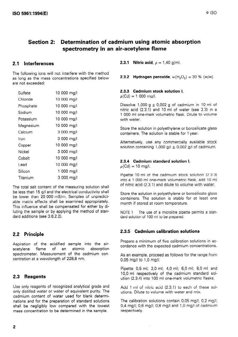 ISO 5961:1994 ISO 5961:1994 - Water quality — Determination of cadmium by atomic absorption spectrometry/22/1996 - Page 4 preview
