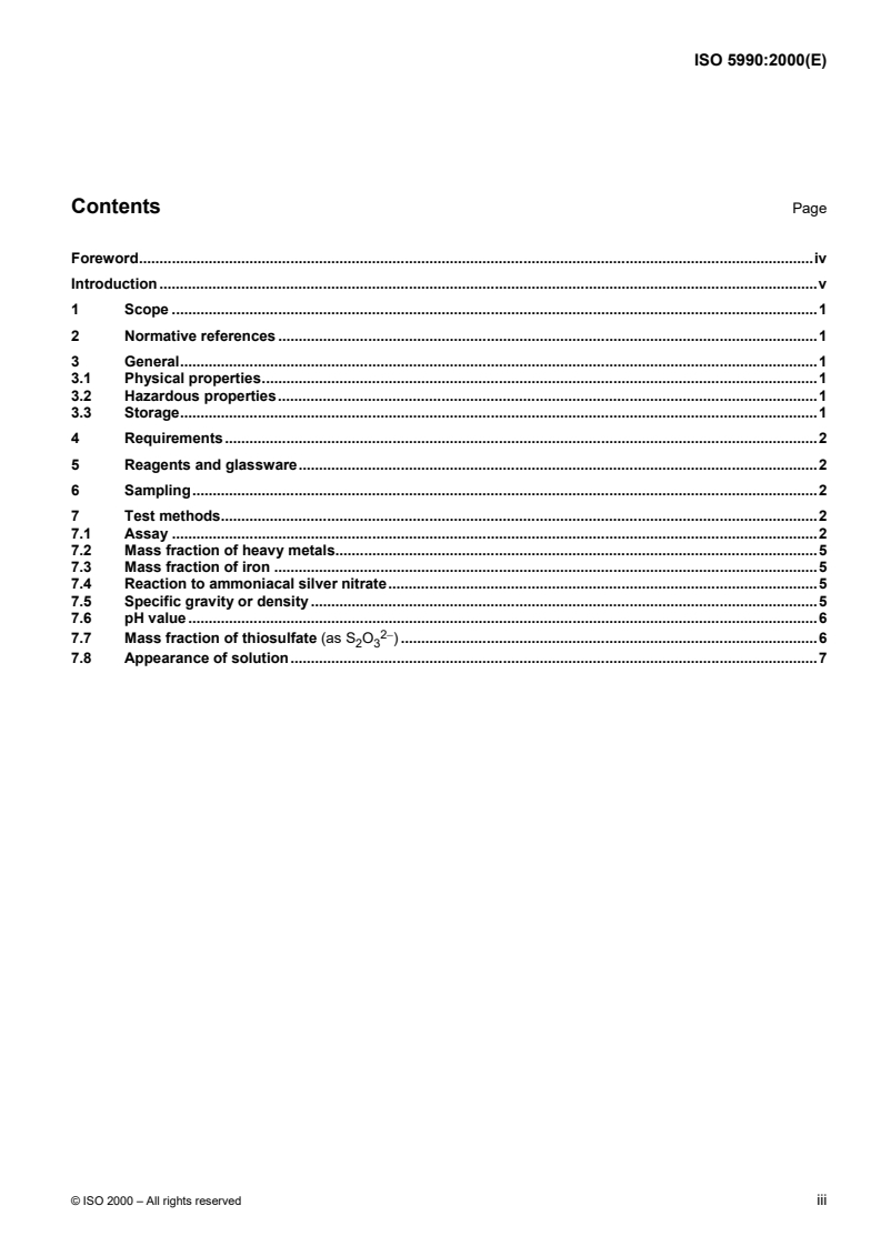 ISO 5990:2000 ISO 5990:2000 - Photography — Processing chemicals — Specifications for potassium sulfite, 650 g/l solution/21/2000 - Page 3 preview