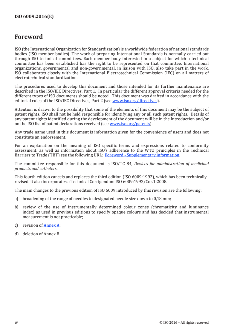 ISO 6009:2016 ISO 6009:2016 - Hypodermic needles for single use — Colour coding for identification/2/2016 - Page 4 preview
